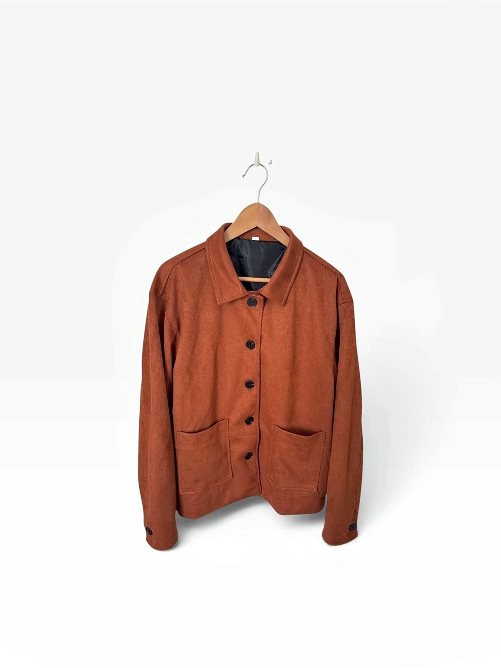Faux-Suede Button-Up Fashion Shirt Brown Jacket